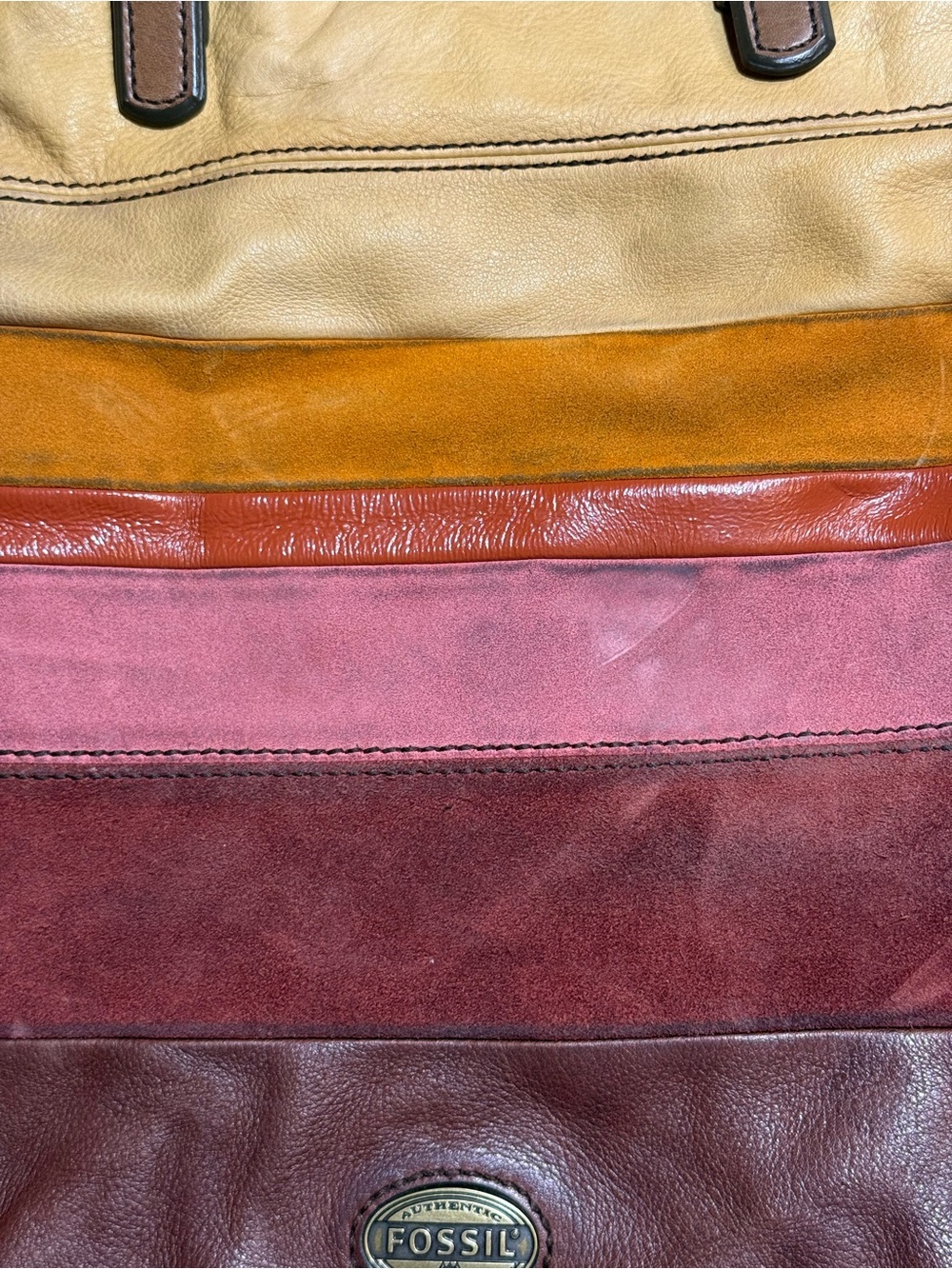 Fossil Explorer Multicolor Leather & Suede Foldover Bag - Picture 12 of 14